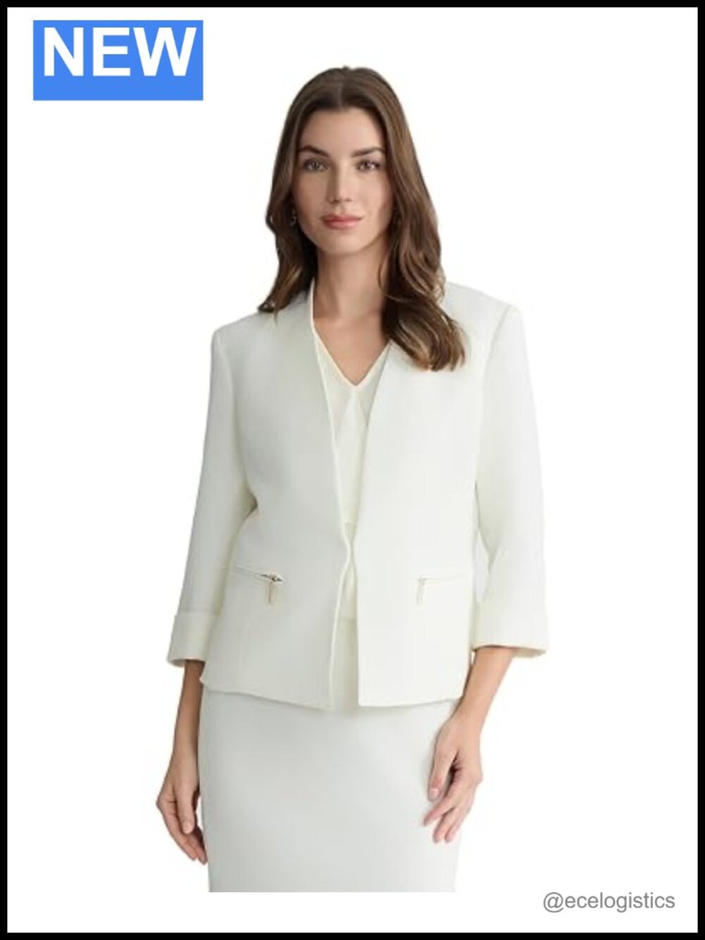 Kasper Women's Open Front Blazer with Zipper Pockets, Rolled Sleeves